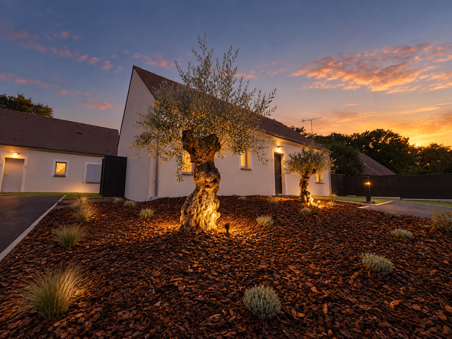 Terrasse d’un lodge au coucher du soleil